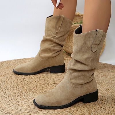 Pleated Pull-On Western Cowboy Boots, Size: 37(US6), Color: Khaki