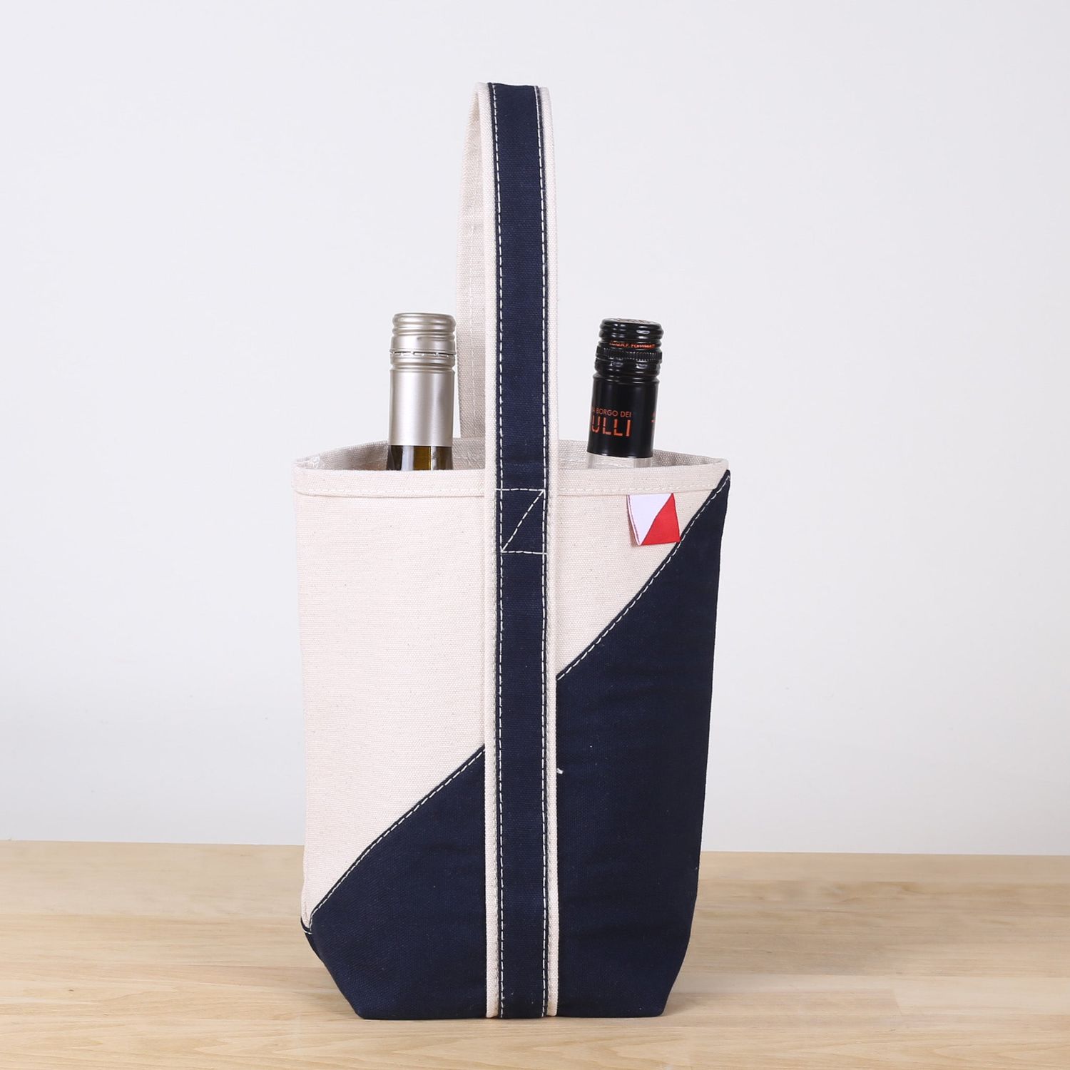 Contemporary 2-Bottle Wine Tote, Size: 9"W x 10"H x 4"D, Color: Navy