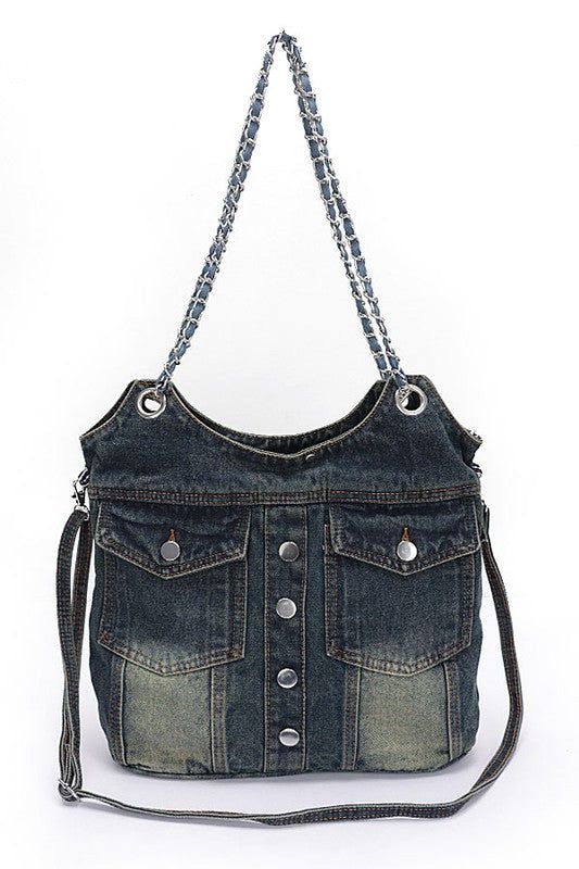Vintage Denim Iconic Tote Bag, size: O/S, color: Dark Blue