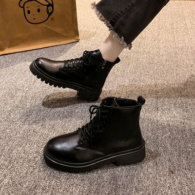 Round-Toe Lace-Up boots, Size: 35(US4), Color: Black