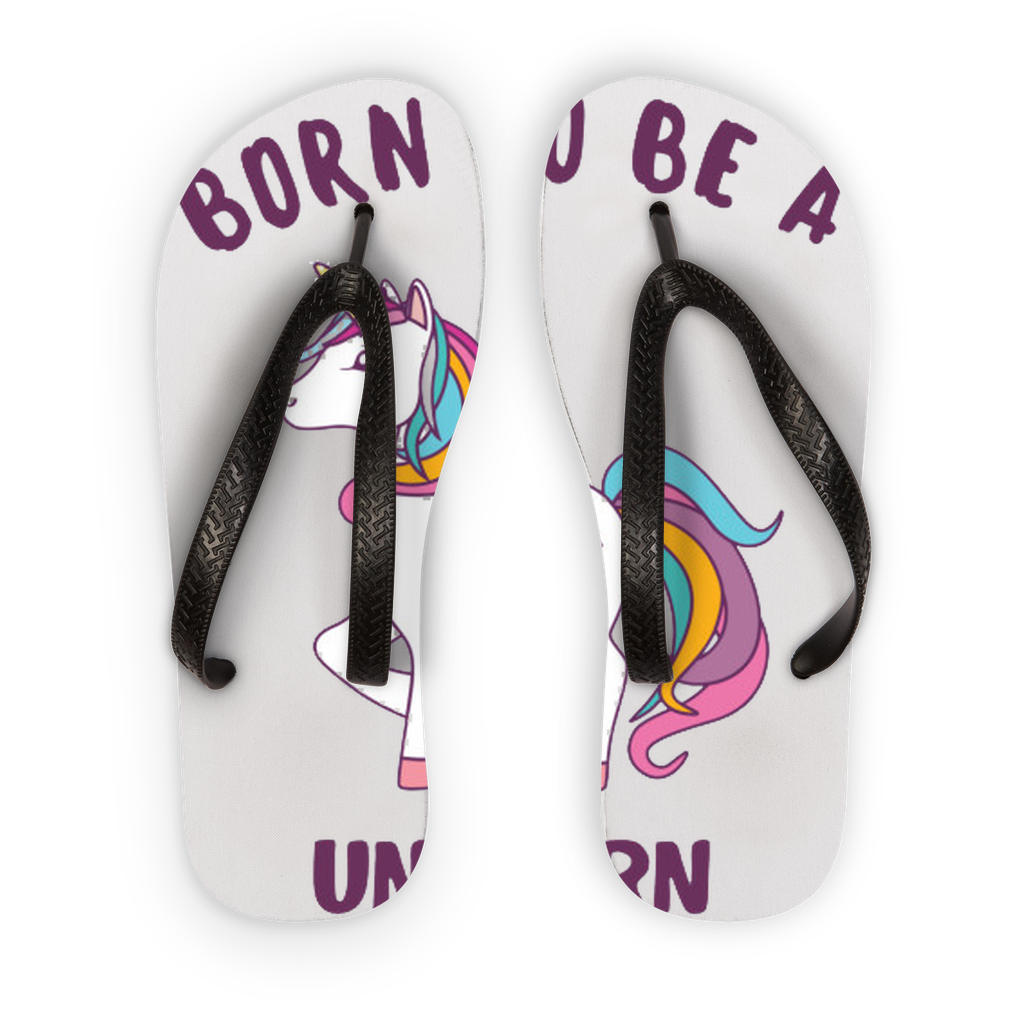 Born to be a unicorn Adult Flip Flops, Size: S, Color: Black Strap