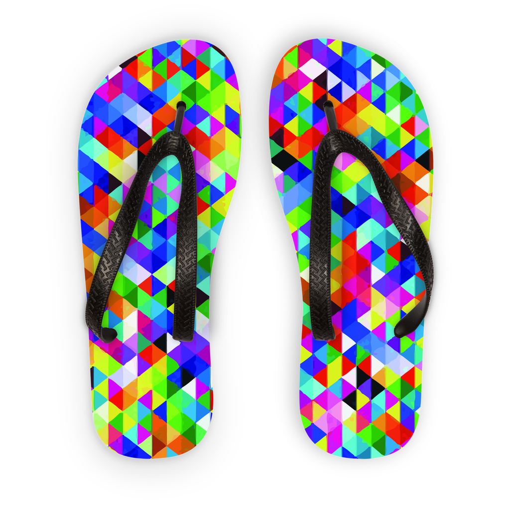 Colorful Geometric Blast Adult Flip Flops, Size: S, Color: Black Strap