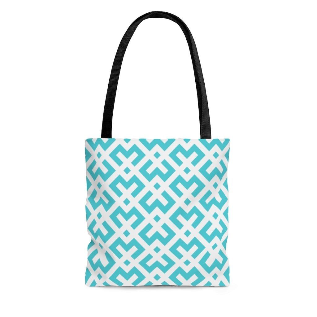 Large Tote Bag - Green and White Geometric Style Shoulder Bag, Size: Small