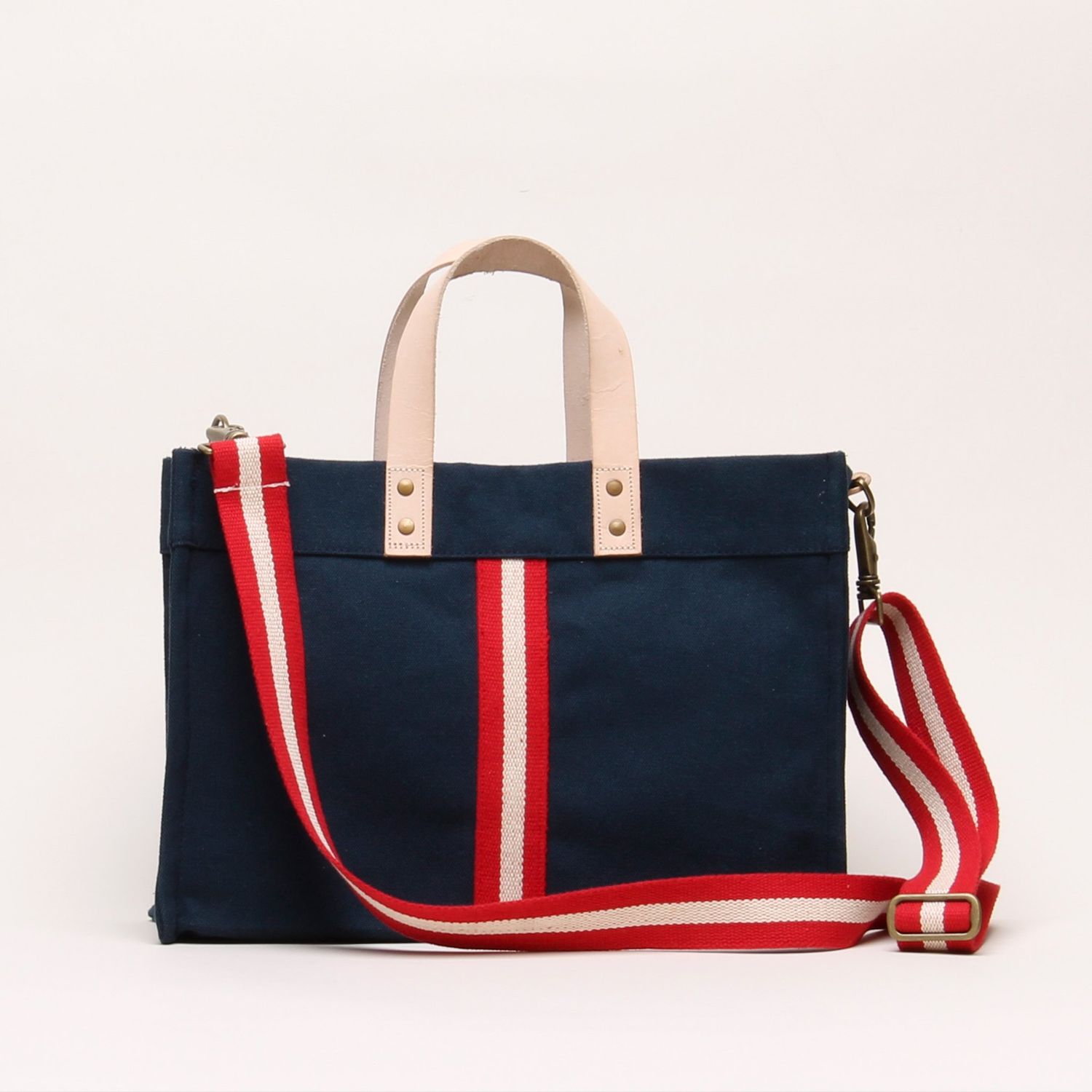 Mini Box Tote Bag, Size: 14.5"W x 10"H x 5"D, Color: Navystripe