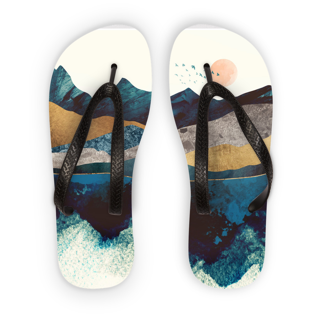 Blue Mountain Reflection Adult Flip Flops, Size: S, Color: Black Strap