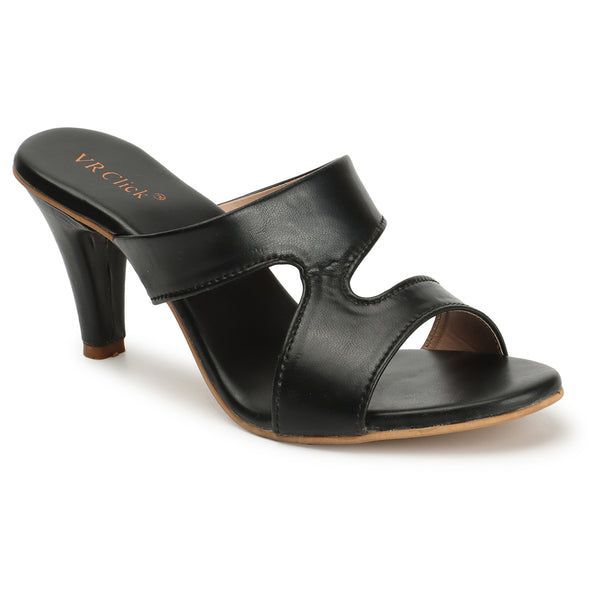 Women Mid-Top Slim Heels Slipers (Size-38) (Color-BLACK)