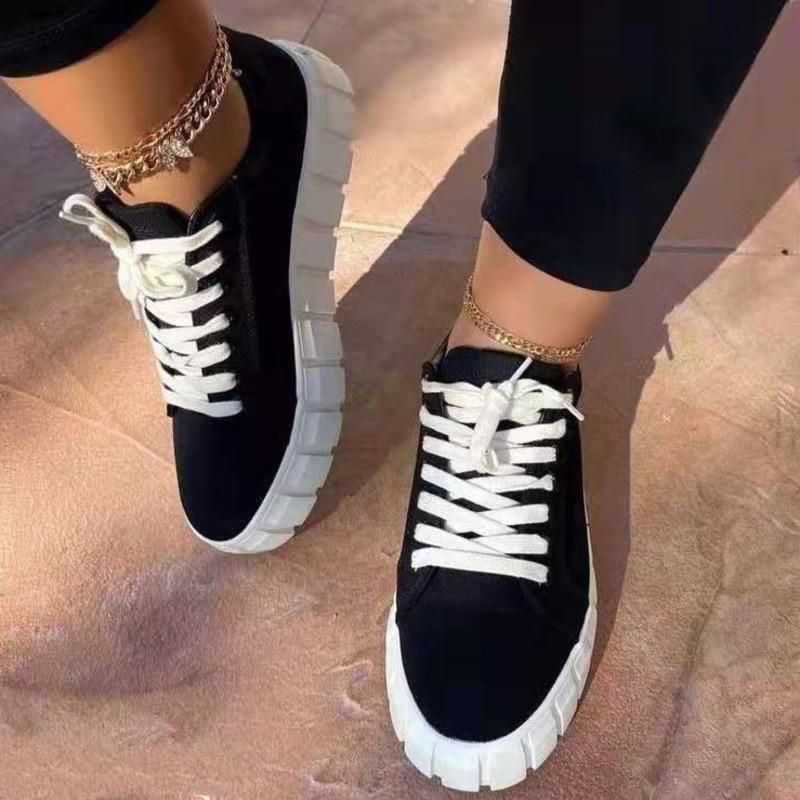 Pinterest Women Sneaker Light Breathble Vulcanized Shoes Platform Lace, Color: Black, Shoe Size: 6.5