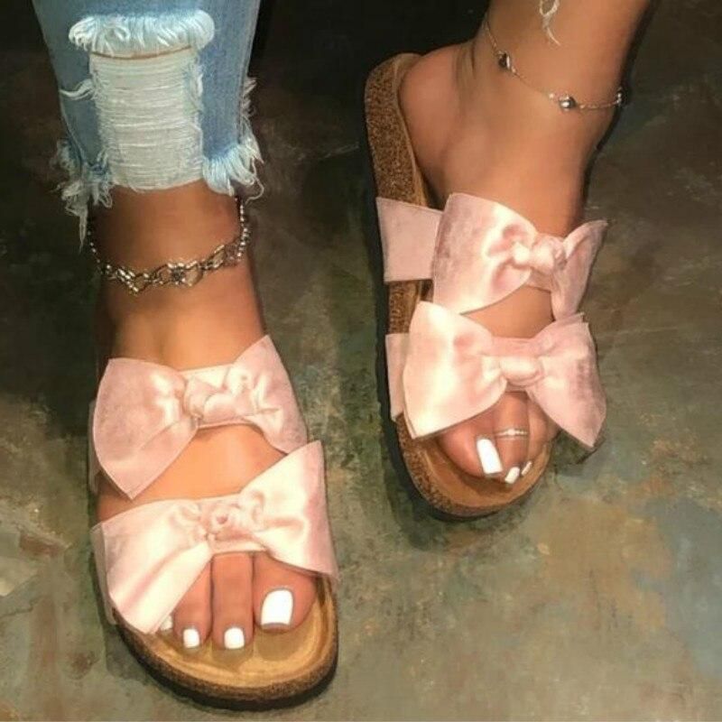 Women Slides 2 Straps Comfy Bow Slide Sandals Pink, Color: Pink 2, Shoe Size: 6.5