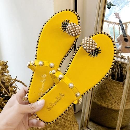 2021 Summer Beach Pineapple Flat Slippers Outside Slides Ladies Shoes, Color: 3, Shoe Size: 6