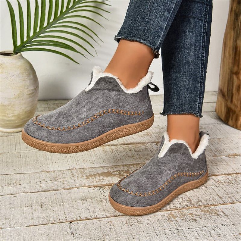 Fashion V-cut Plush Ankle Boots Winter Plus Velvet Flat Snow Boot, Size: Size36, Colour: Dark Grey