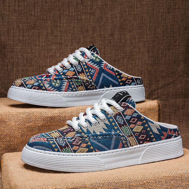 Women's Lazy Semi Slippers Trendy Versatile Casual Canvas Sneakers, Size: 39, Color: Blue