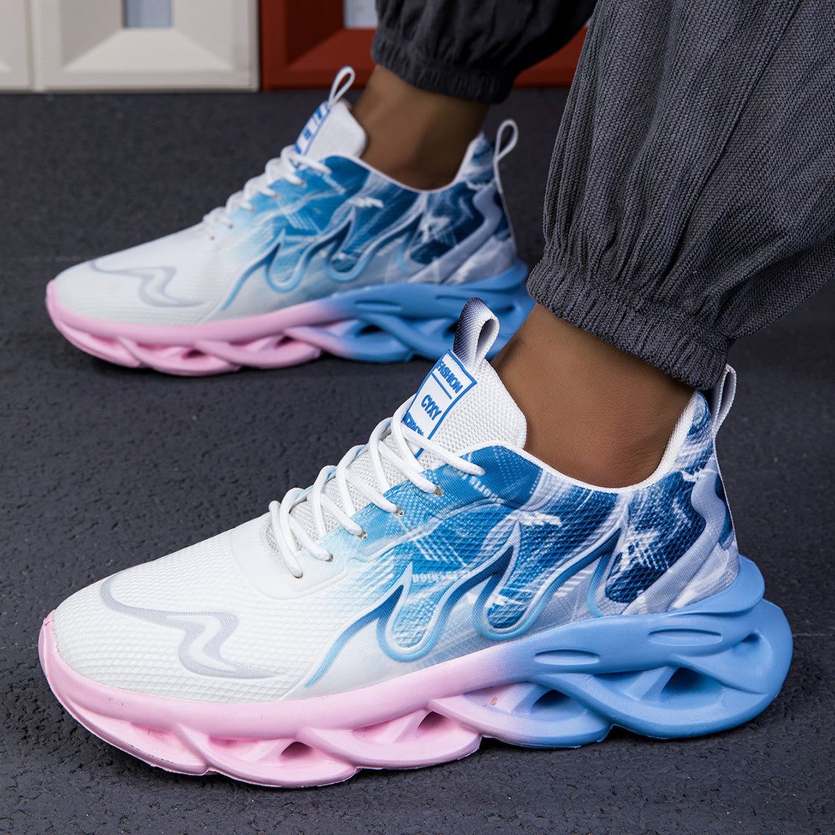Women's Mesh Casual Cold Sticky Sneakers Low-cut Lightweight, Size: 39, Color: White Blue Pink