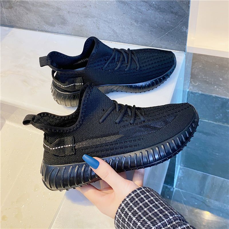 Women's Mesh Lace-Up Platform Athletic Sneakers, Size: 38(US7), Color: Black