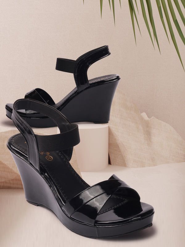 Open-Toe Slingback Wedges heels Sandals (Size-40) (Color-BLACK)
