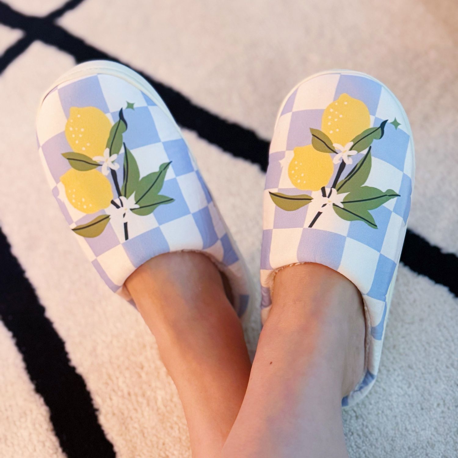 Lemon Drop Gingham Lounge Slippers - Sweet &amp; Cozy, Size: S/M