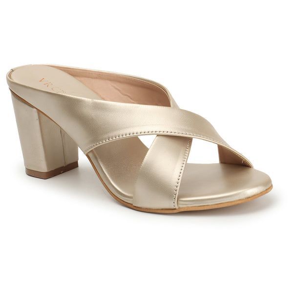 Women Criss-Cross Strap Chunky Heeled Sandals (Size-36) (Color-CREAM)