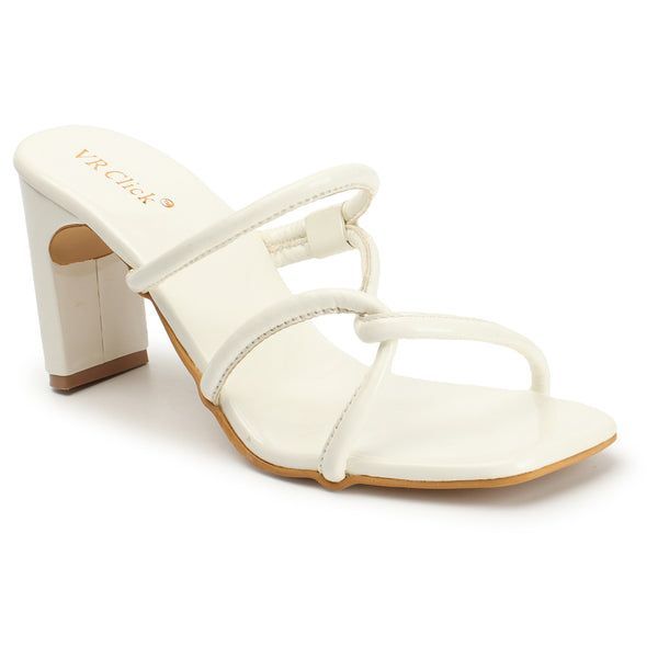 Open-Toe Chunky Heeled Slippers (Size-38) (Color-WHITE)