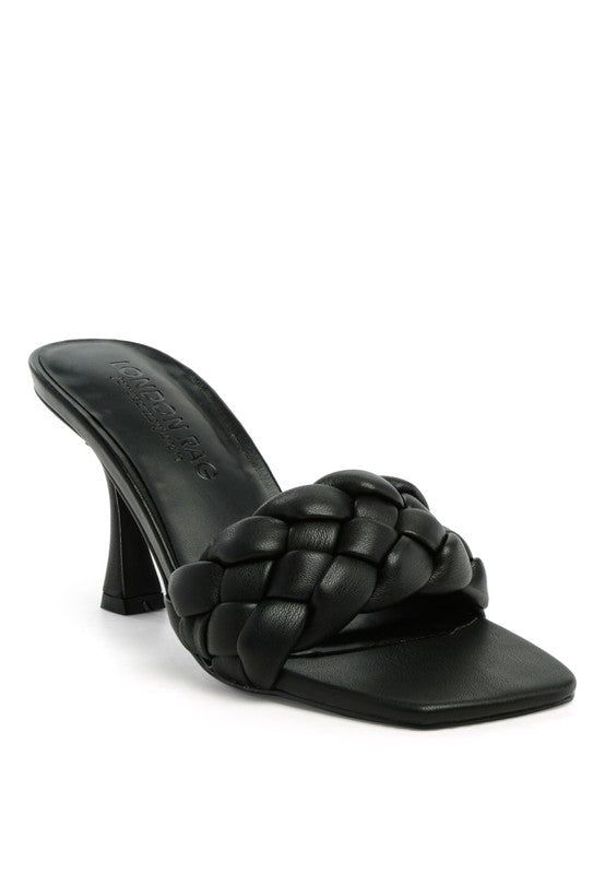 Woven Strap Spool Heel Sandals, size: US-6 / UK-4 / EU-37, color: Black