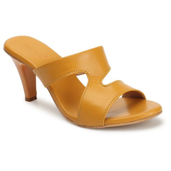 Women Mid-Top Slim Heels Slipers (Size-39) (Color-MUSTARD)