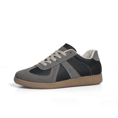 Lace Up Round Toe Sneakers, Size: 38(US7), Color: Black