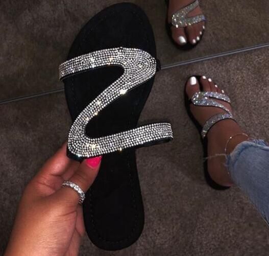 2021 Bling Bling Slides Women's Slippers for Summer Beach, Color: Silver, Shoe Size: 7.5