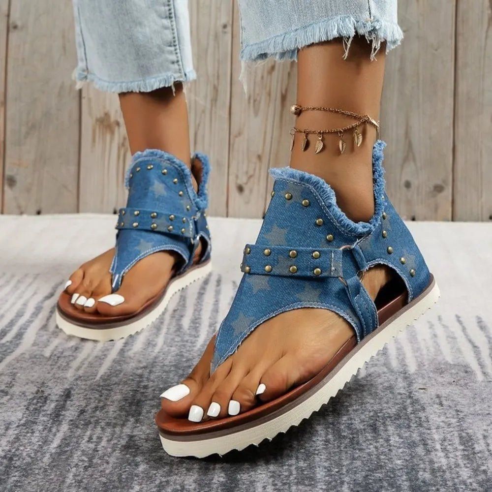 Stylish Open Toe Studded Flat Sandals, Size: 42, Color: Medium