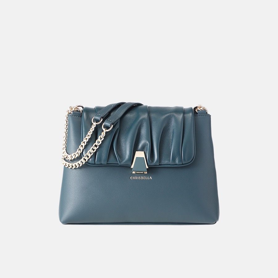Chrisbella Blue Handbag Wrinkle Design
