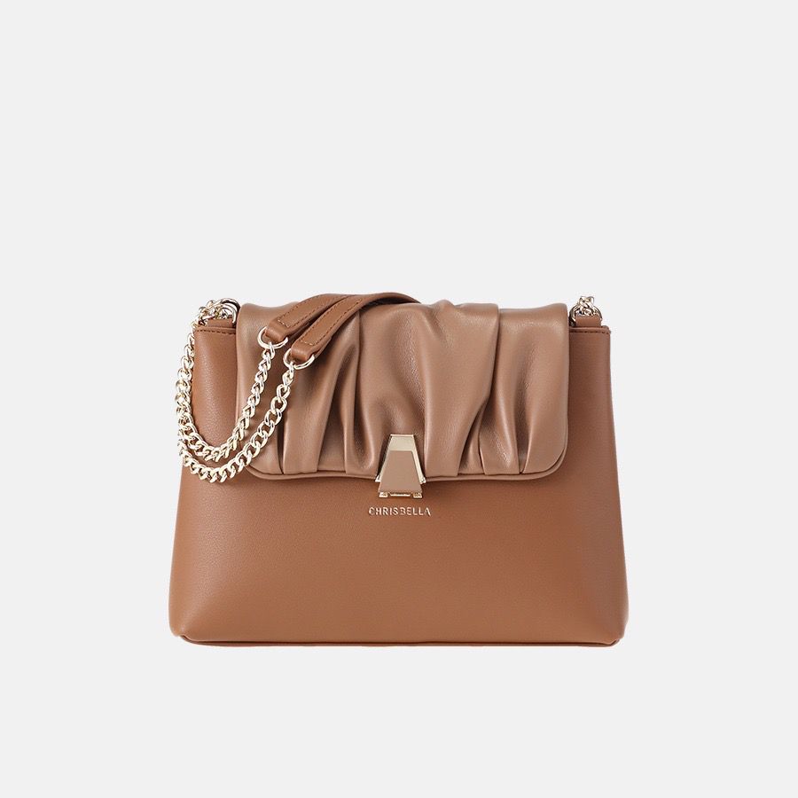 Chrisbella Brown Handbag Wrinkle Design