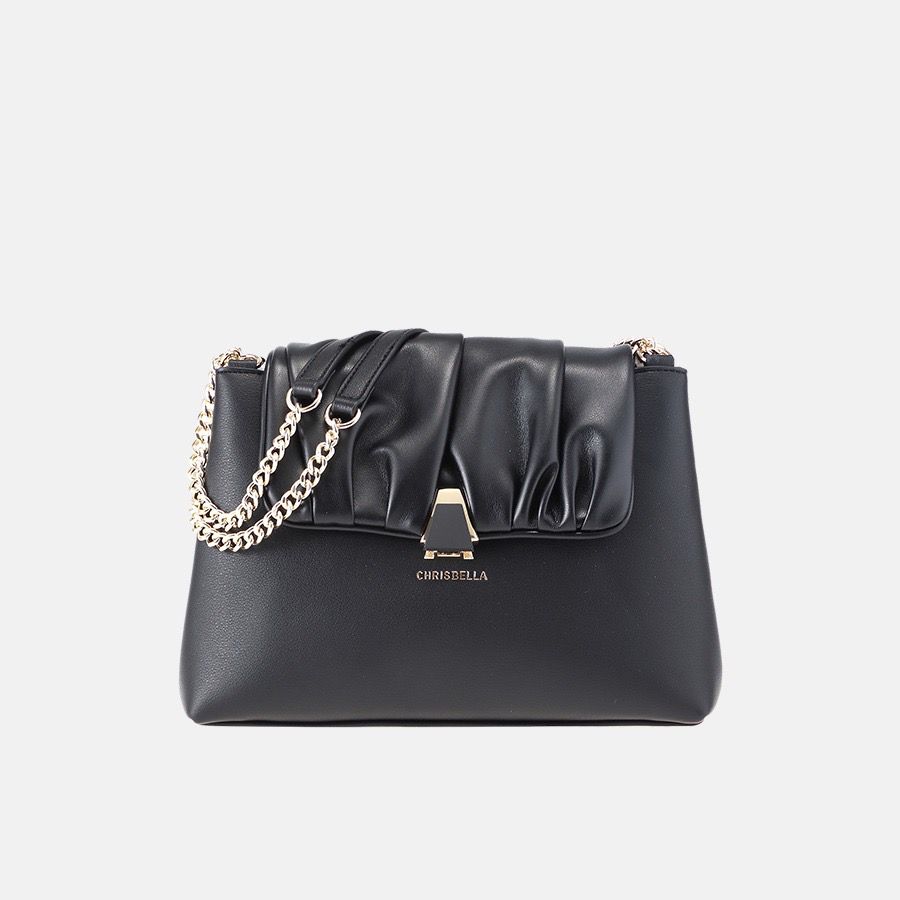 Chrisbella Black Handbag Wrinkle Design