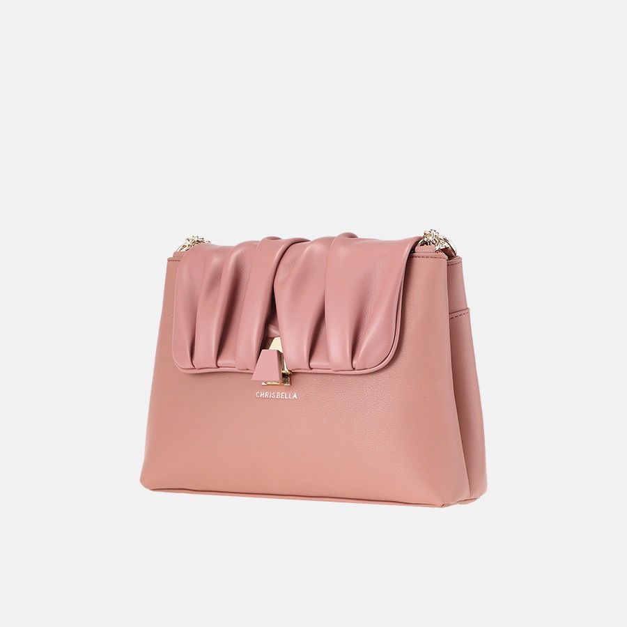Chrisbella Pink Handbag Wrinkle Design