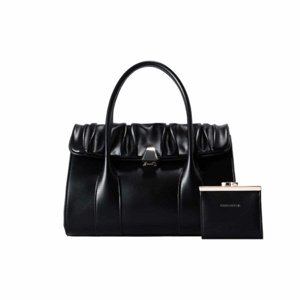 Chrisbella Black Ruffled Tote Handbag