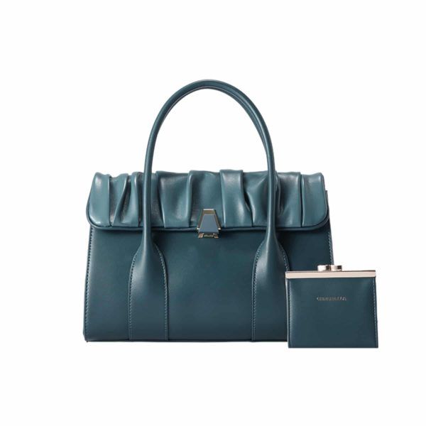 Chrisbella Blue Ruffled Tote Handbag