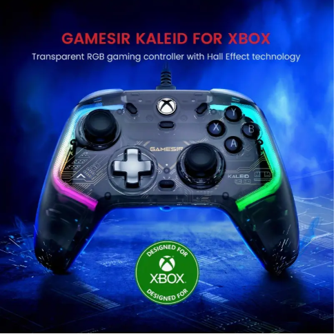 Gamesir Kaleid Transparent Wired Controller for Xbox Series X/S, Xbox One, and Windows 10/11: Plug and Play Gaming Gamepad with Hall Effect Joysticks, Hall Trigger, 3.5mm Audio Jack, and RGB Lighting