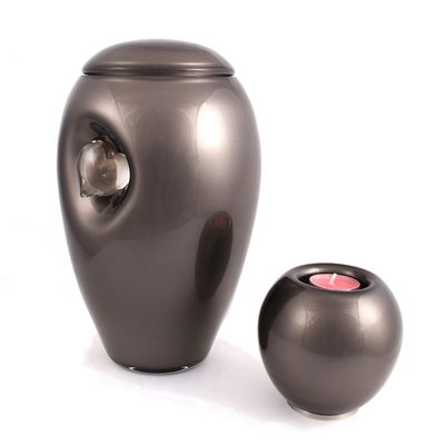 Glass Urn with a Crystal Heart - Granite