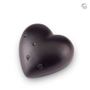Ceramic Urn Matte Heart with Paws black