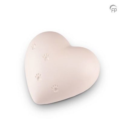 Ceramic Urn Matte Heart with Paws white