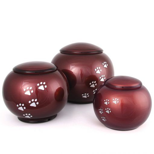 Round Glass Pet Urn - Burgundy