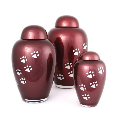 Tall Glass Pet Urn - Burgundy