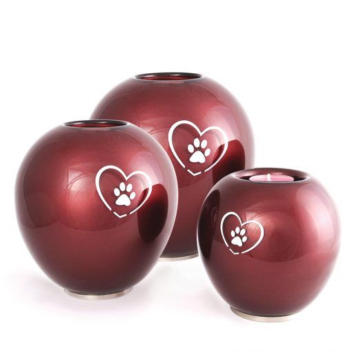 Round Glass Pet Urn Candle Holder - Burgundy