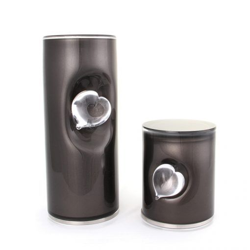 Glass Pet Urn Cylinder Glass Heart Black