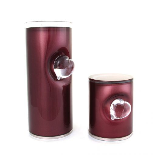 Glass Pet Urn Cylinder Glass Heart Burgundy