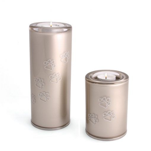 Glass Pet Urn Candle Holder Paws - Cylinder Cappuccino