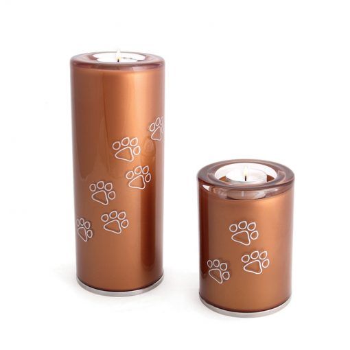 Glass Pet Urn Candle Holder Paws - Cylinder Rusty