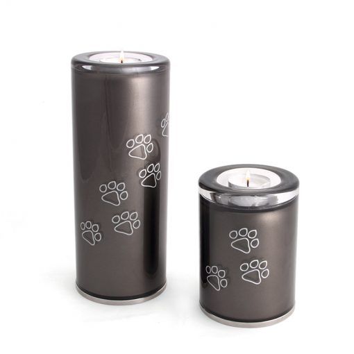 Glass Pet Urn Candle Holder Paws - Cylinder Black