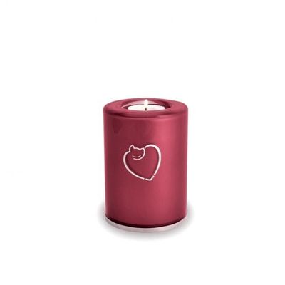 Cat Glass Urn Candle Holder - Burgundy