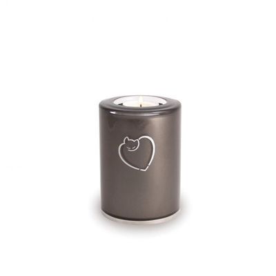 Cat Glass Urn Candle Holder - Black