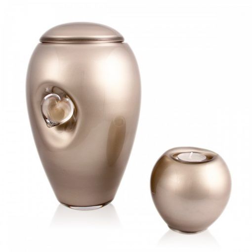 Glass Urn with a Crystal Heart - Cappuccino
