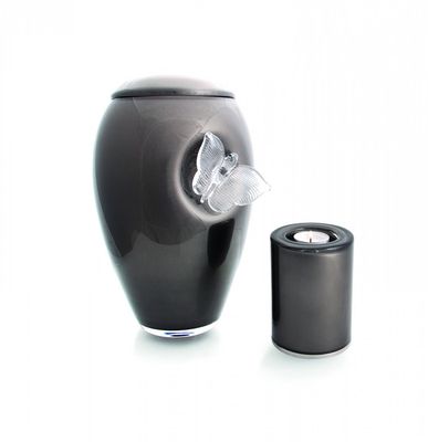 Glass Urn with a Crystal Butterfly - Granite