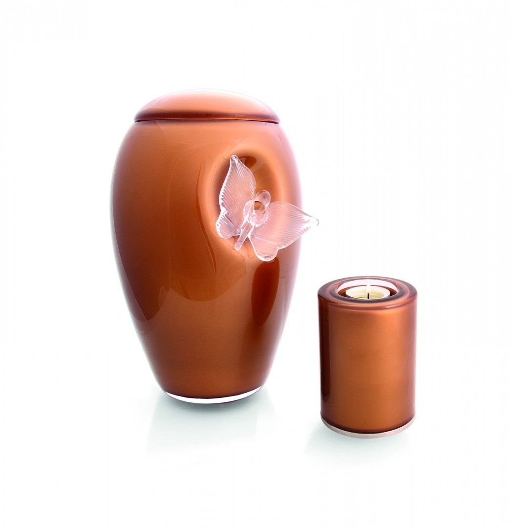 Glass Urn with a Crystal Butterfly - Rusty