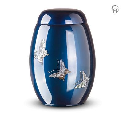 Fibreglass urn Glossy Blue -  Butterflies